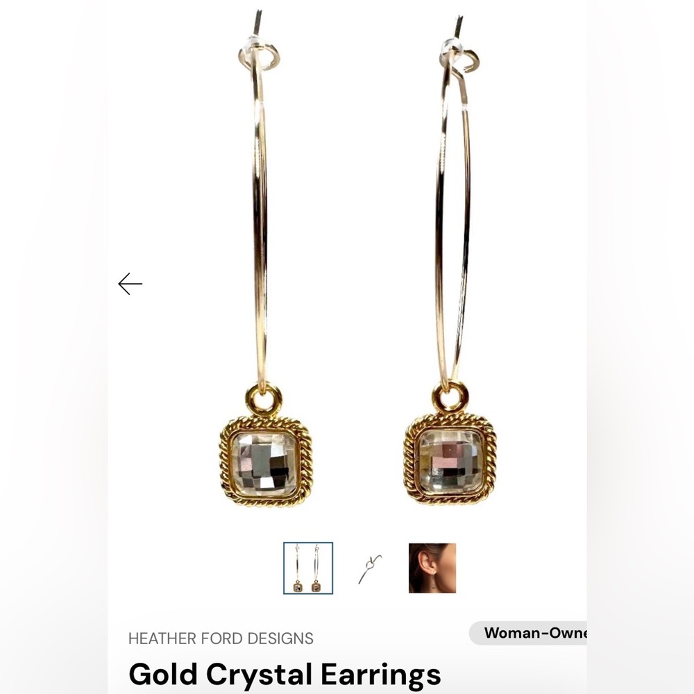 HEATHER FORD GOLD CRYSTAL HOOP EARRINGS NWT
